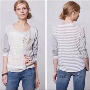 Anthropologie Tiny Patchwork Boatneck Top Small